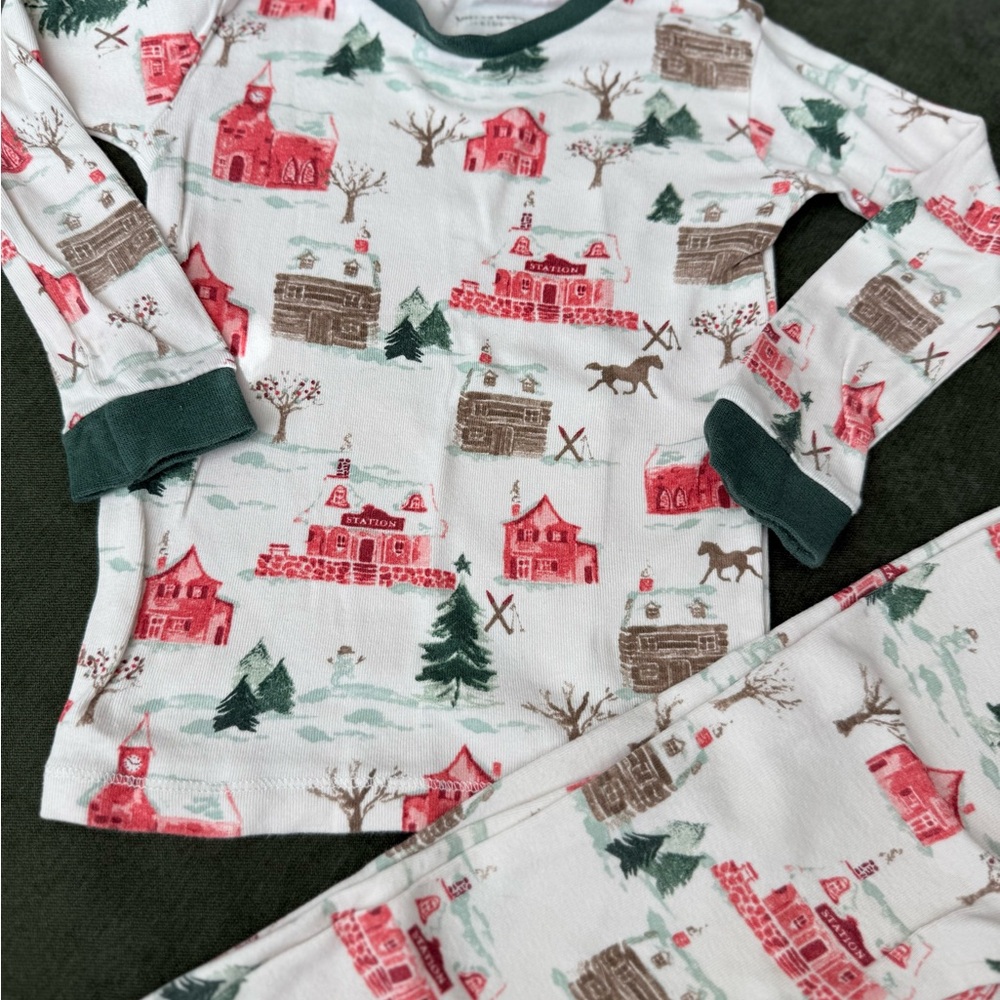 Cozy Christmas Kids Pajamas Holiday Village with Festive Print